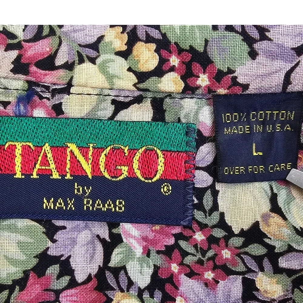 Tango by Max Raab Mens Large Floral Button Down Shirt Vintage Cotton Made in USA - Picture 3 of 11